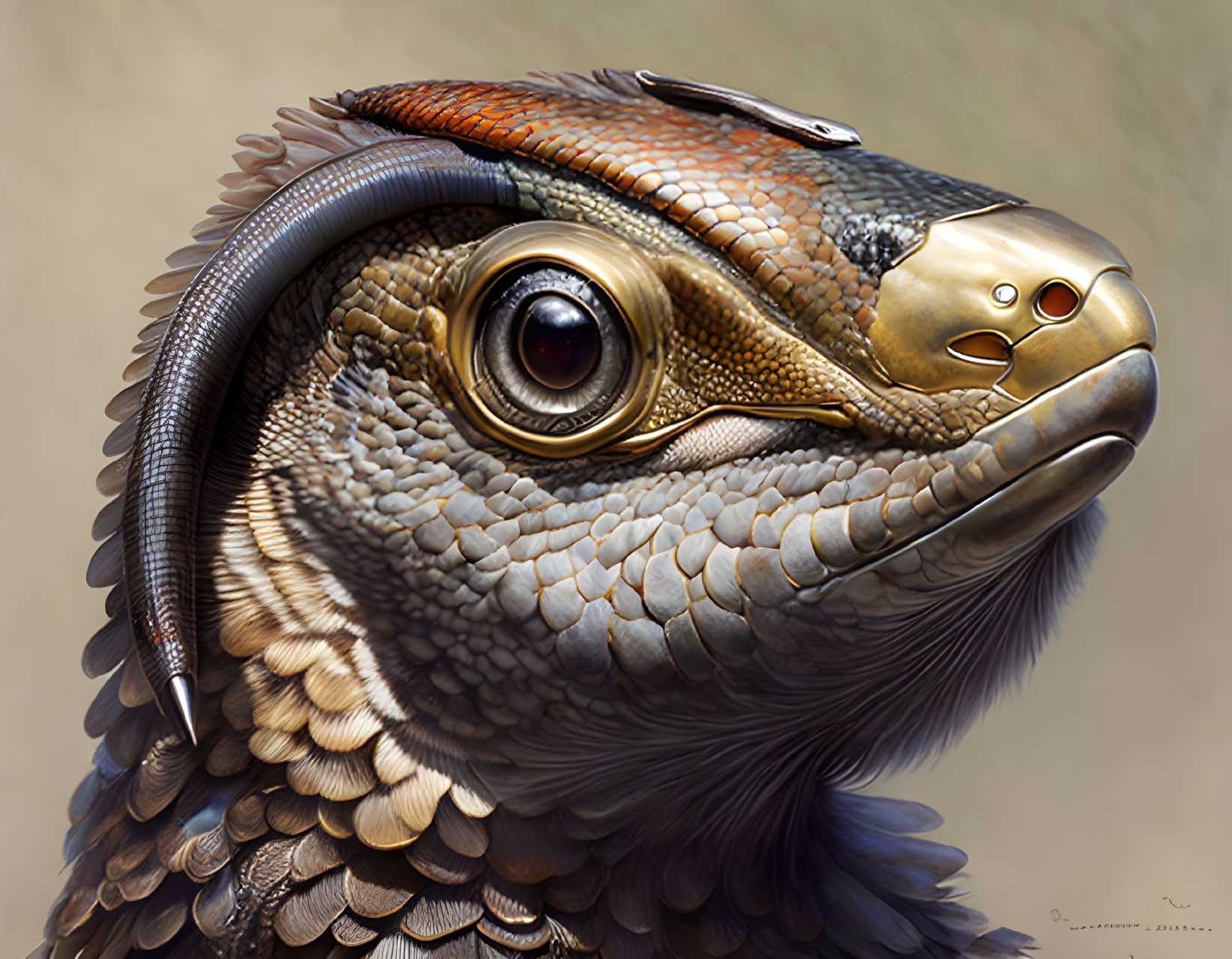 Detailed Illustration of Reptilian Creature with Bird and Dinosaur Features