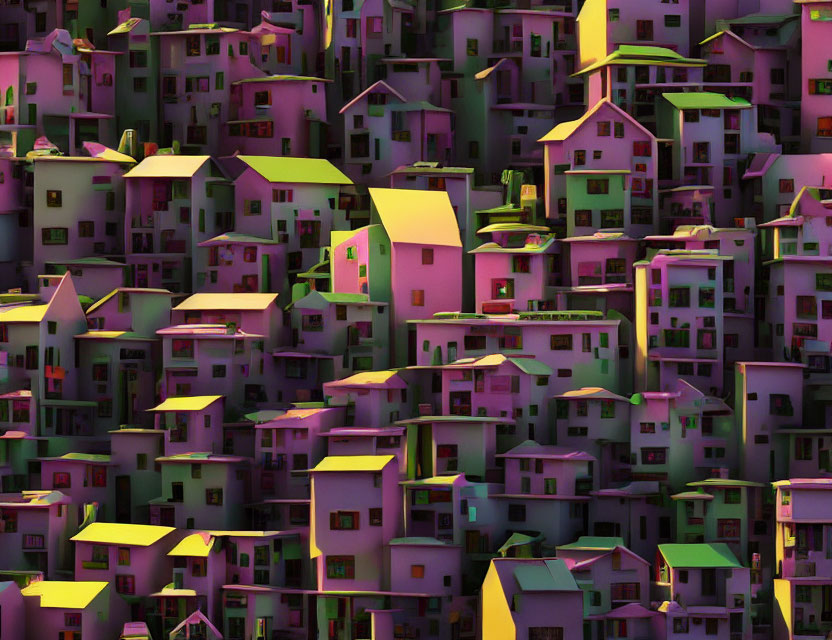 Whimsical Multi-Colored Houses Clustered Together