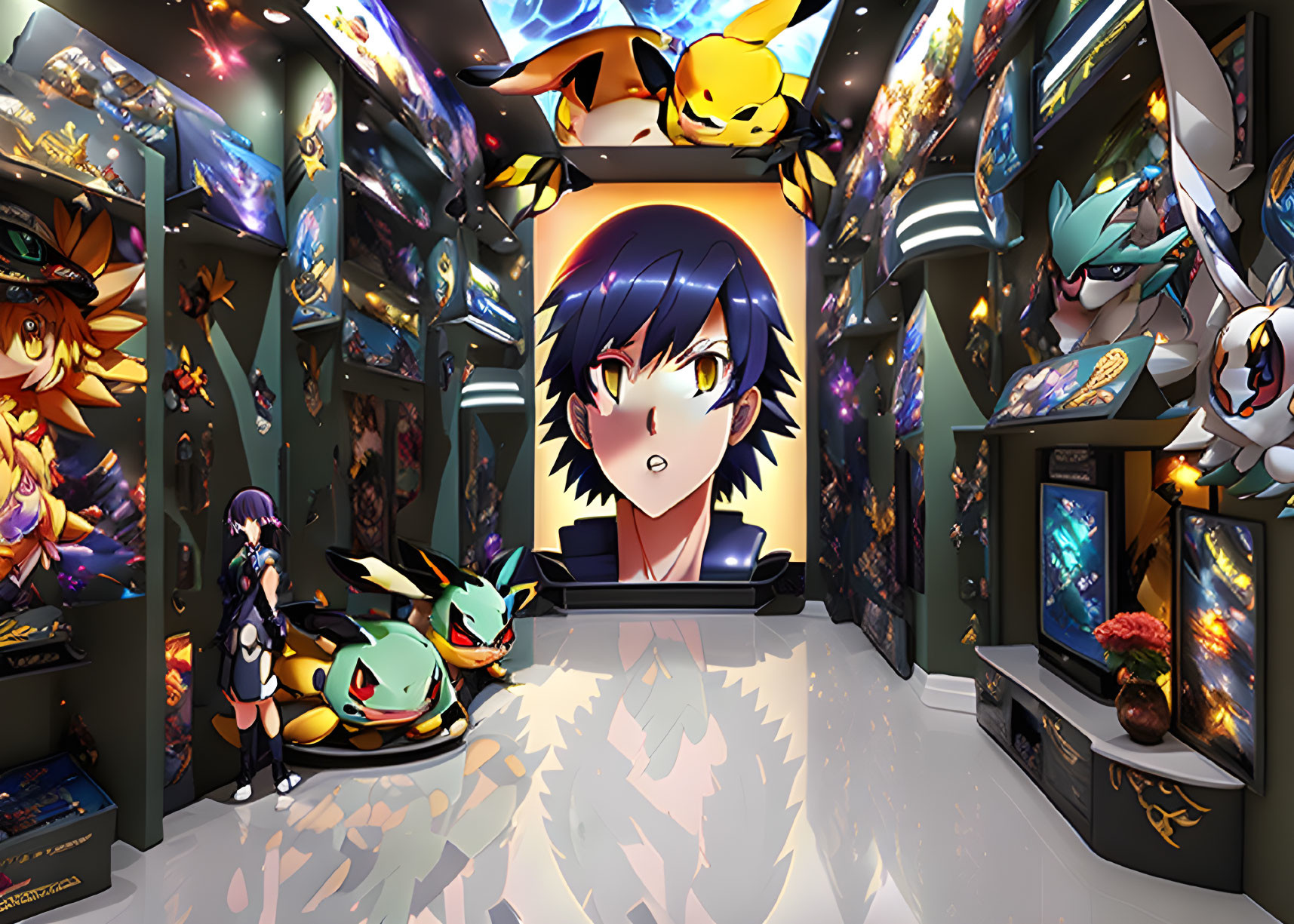 Colorful Anime Room with Collectibles, Posters, Figures