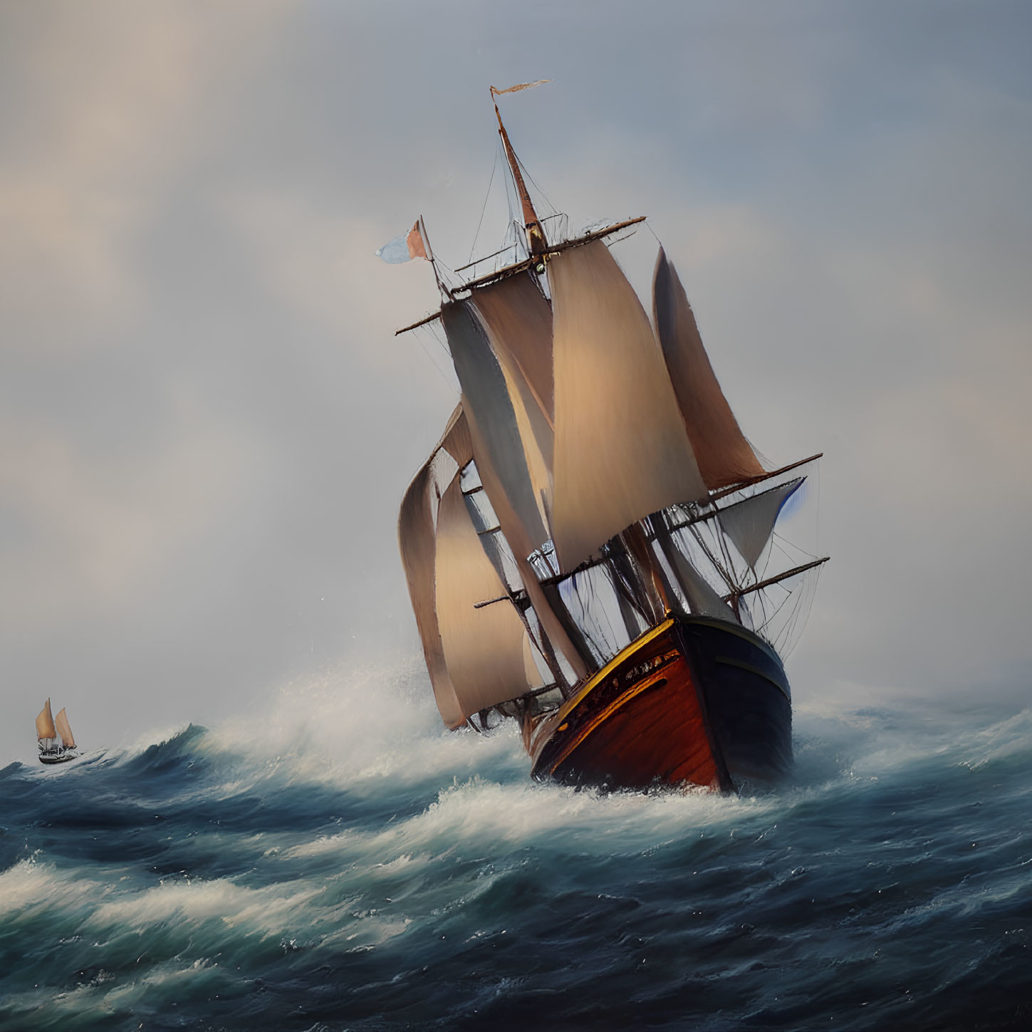 Majestic sailing ship on choppy ocean waves