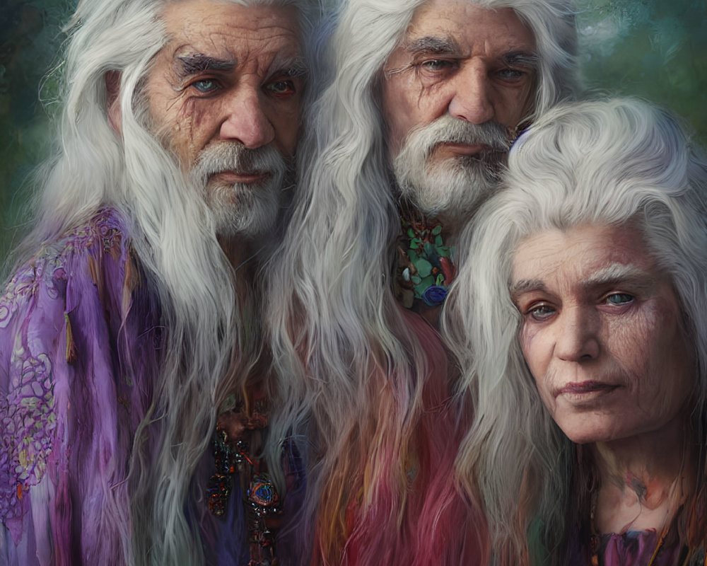 Elderly wizards with long white hair and colorful robes