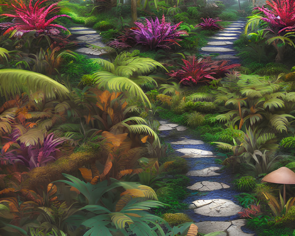 Scenic Stone Path in Vibrant Tropical Forest