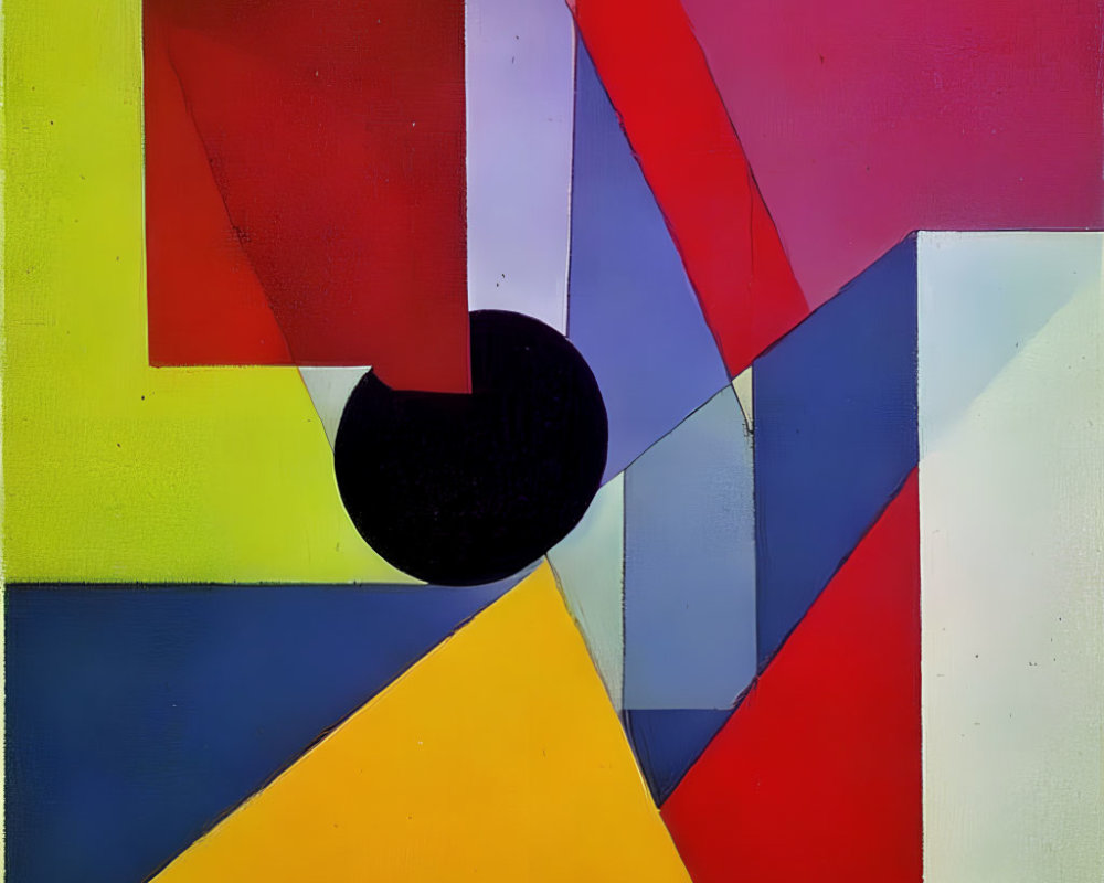 Colorful Geometric Painting with Black Circle