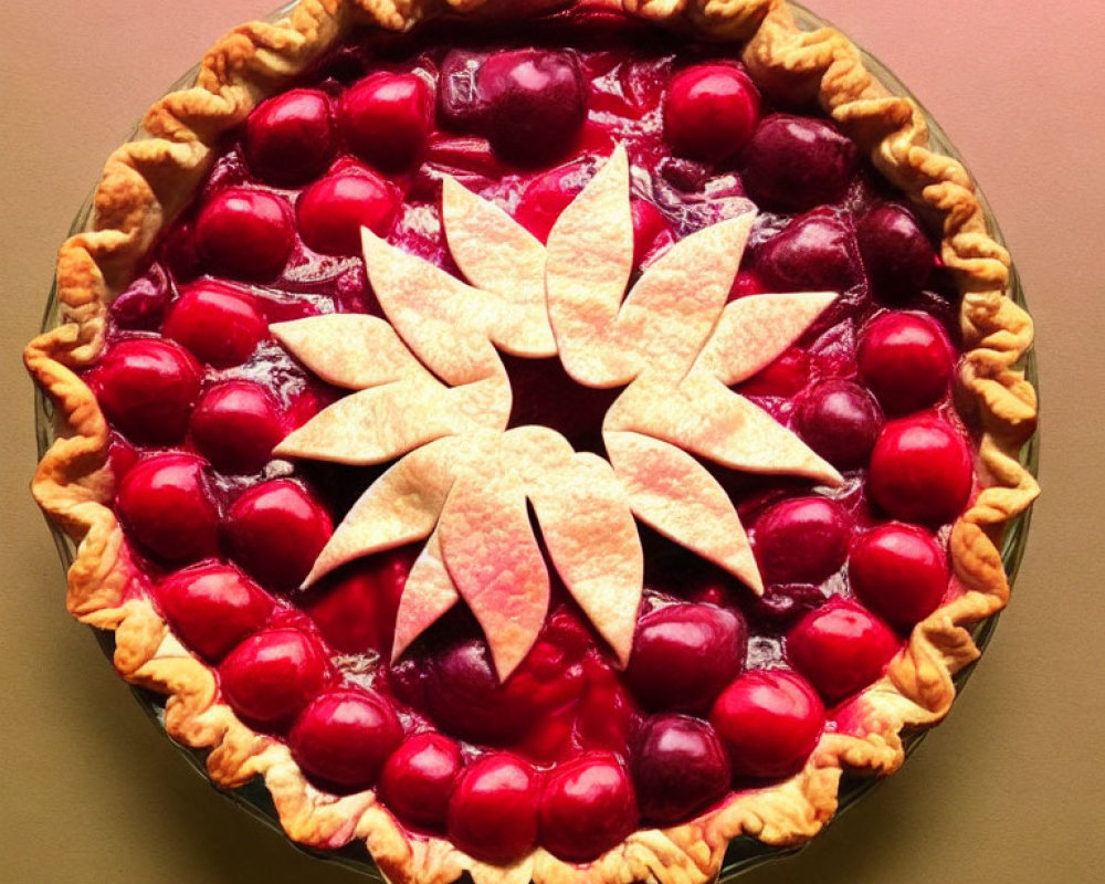 Colorful Cherry Pie with Lattice Crust & Pastry Leaf Design