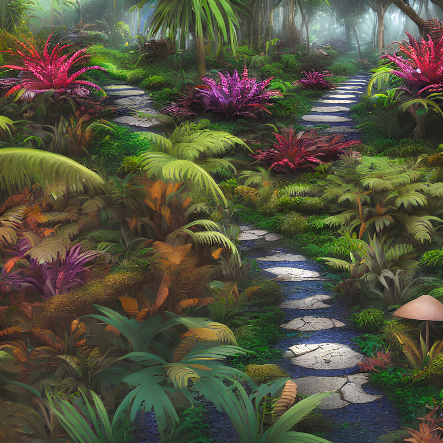 Scenic Stone Path in Vibrant Tropical Forest