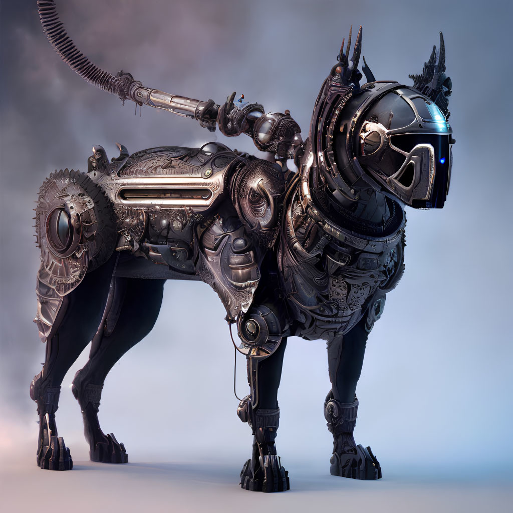 Futuristic robotic centaur with human-like upper body and mechanical horse lower body