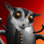 Cartoon owl 3D illustration with orange eyes and long horns