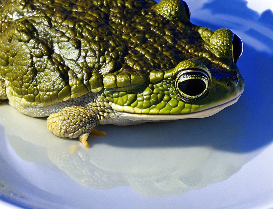 Green Frog Close-Up: Textured Skin, Eye, and Limbs in Water