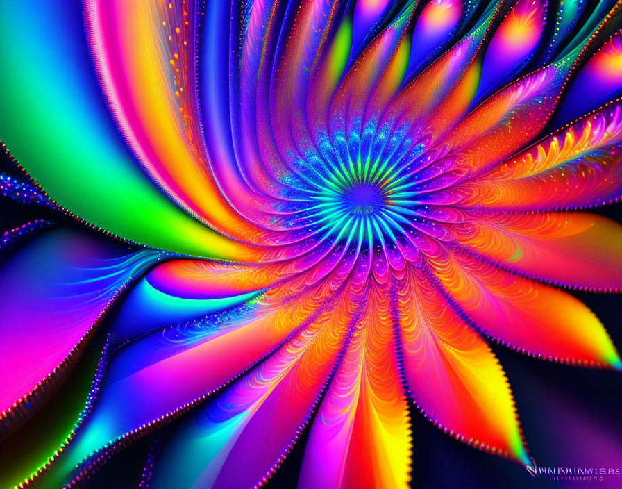 Colorful Psychedelic Digital Art with Neon Swirls and Fractal Patterns