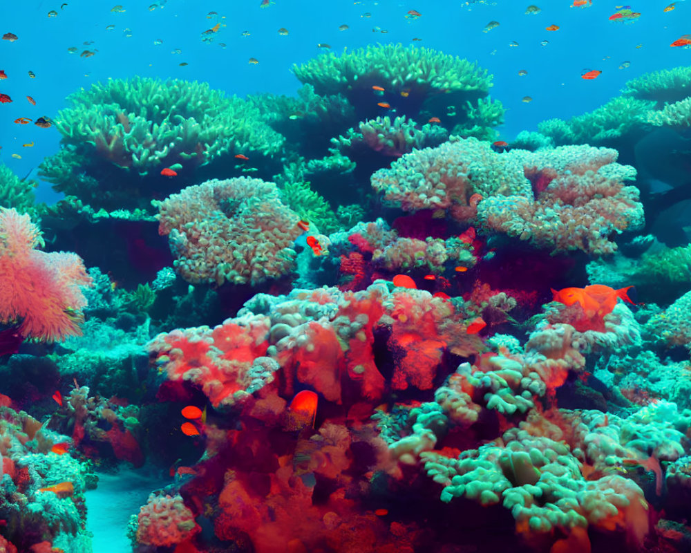 Colorful Coral Reef Teeming with Diverse Marine Life