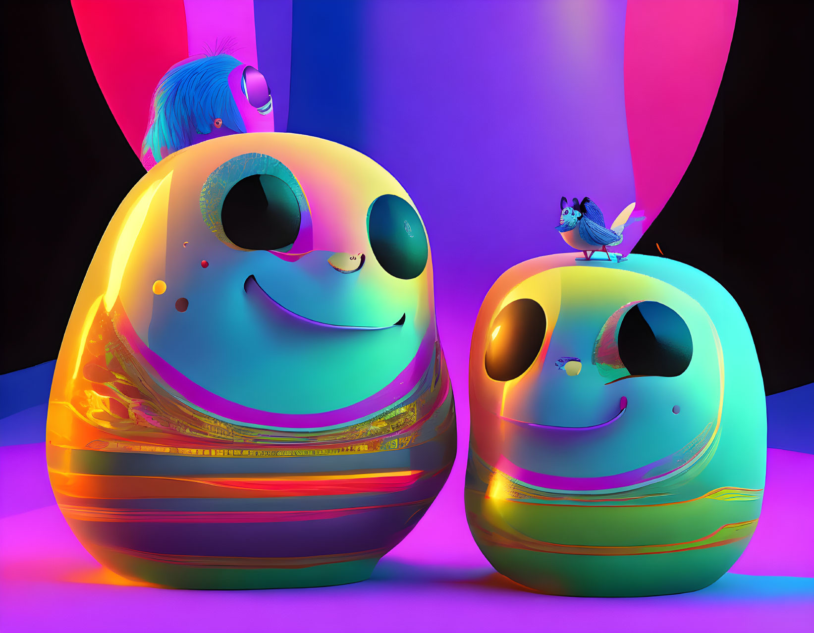 Colorful Egg-shaped Characters with Smiling Faces on Vibrant Background