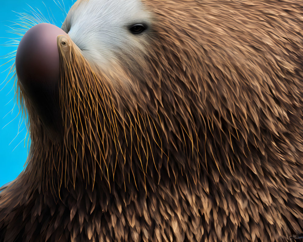 Detailed Close-Up of Walrus with Whiskers on Blue Background