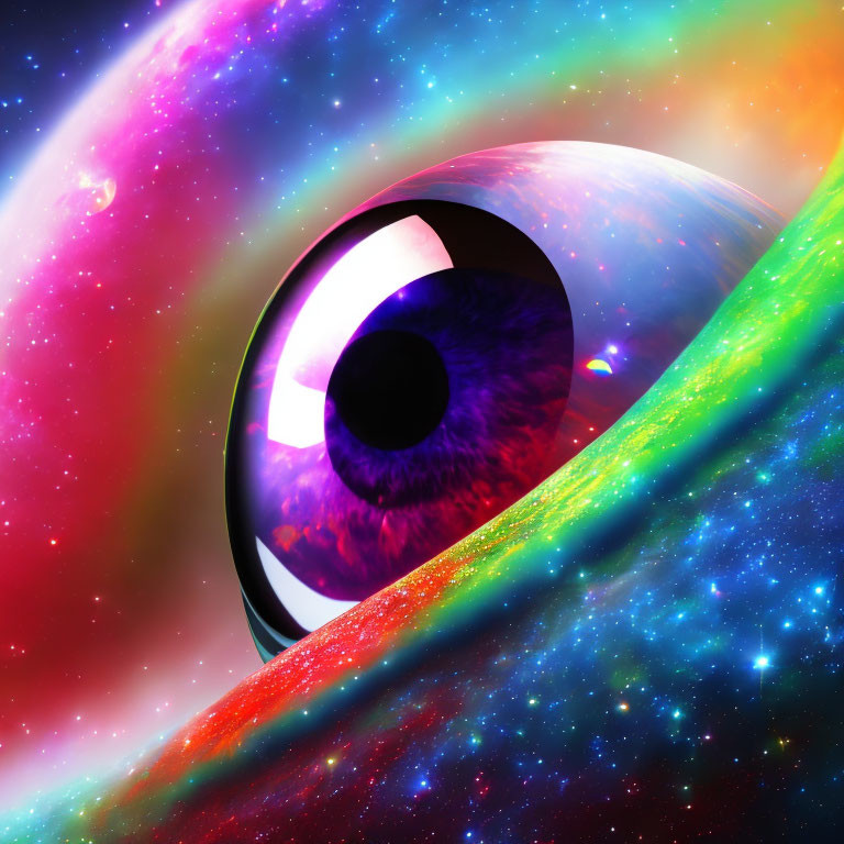 Cosmic eye art with galaxy-filled iris and swirling nebulas