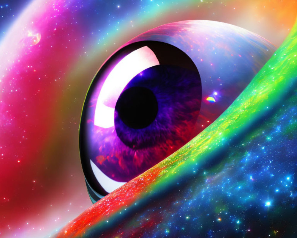 Cosmic eye art with galaxy-filled iris and swirling nebulas