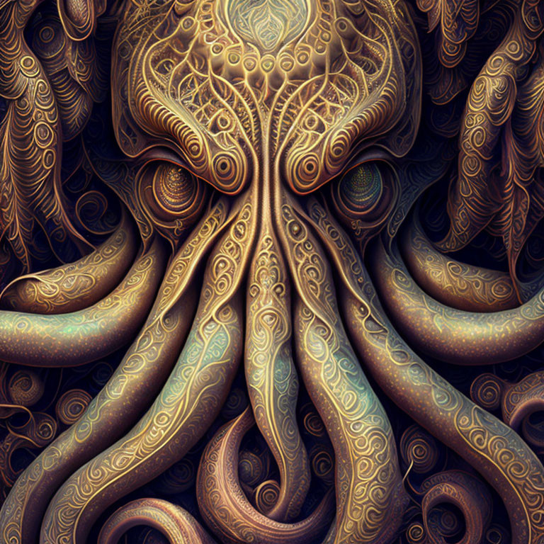 Detailed Octopus Artwork with Earthy Tones & Intricate Patterns