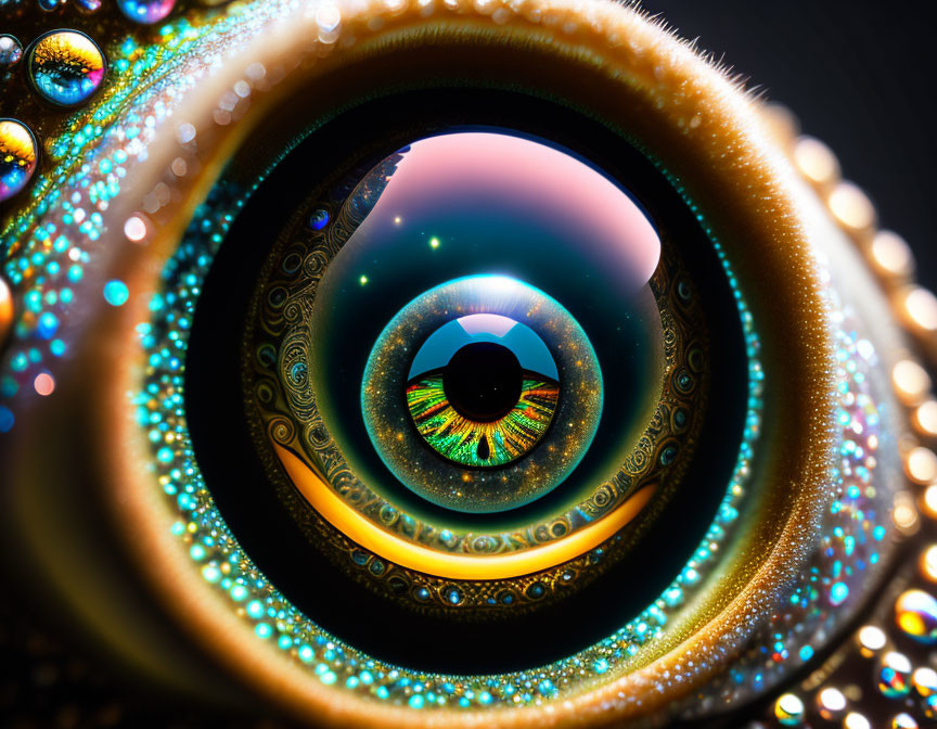 Detailed Macro Shot of Colorful Eye Iris and Ornate Patterns