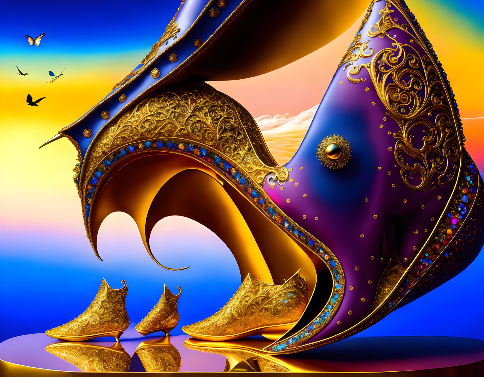 Colorful Genie Lamp Artwork Against Sunset Sky