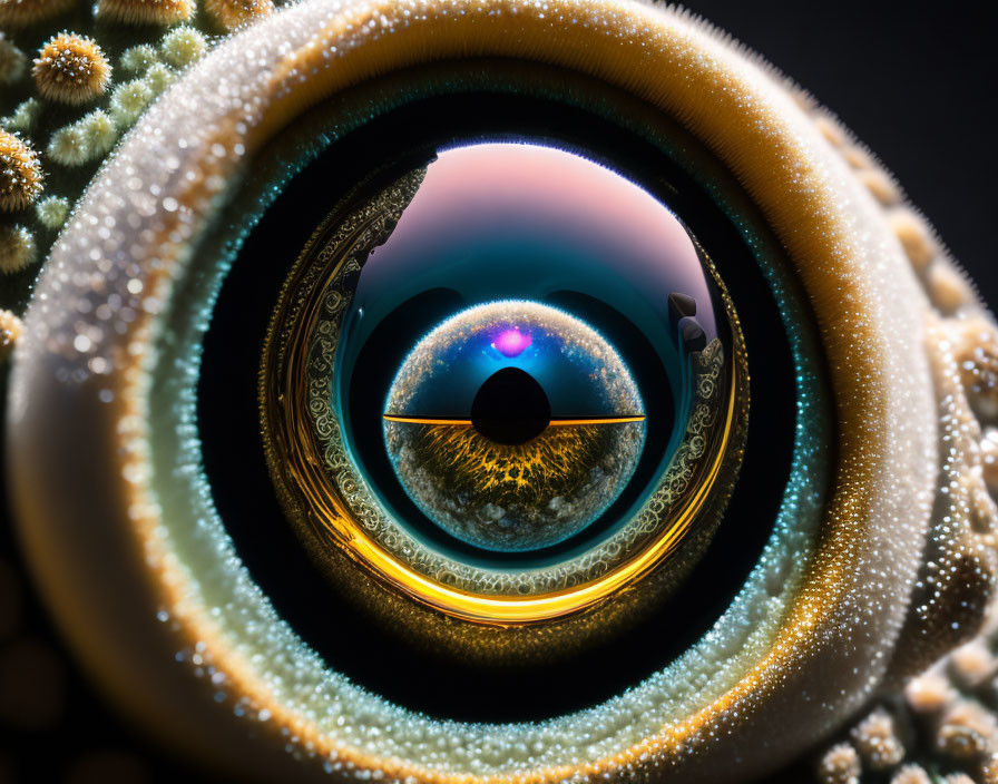 Detailed close-up of surreal eye art with concentric fractal patterns.