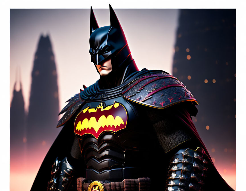 Dramatic Batman Figure with Glowing Bat Signal in Shadowy Gotham City