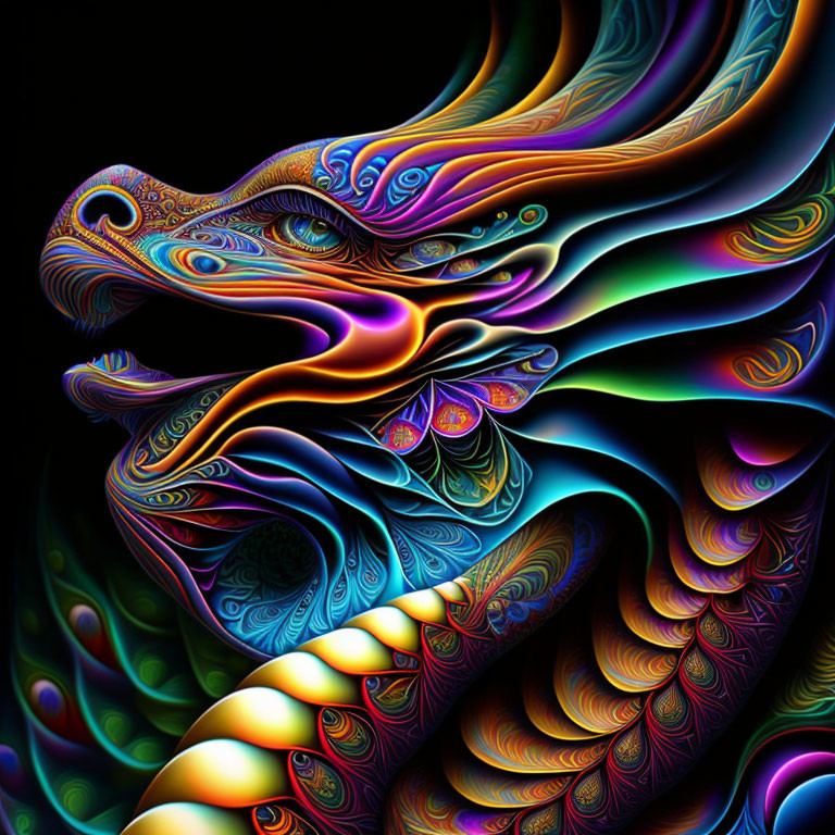 Colorful Abstract Dragon Artwork with Psychedelic Patterns