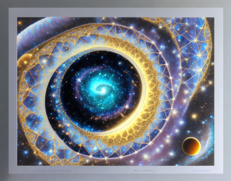 Digital Artwork: Spiral Galaxy and Celestial Eye in Geometric Patterns