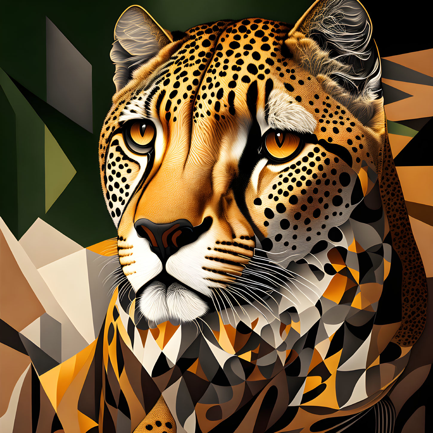 Vibrant geometric jaguar art with colorful patterns