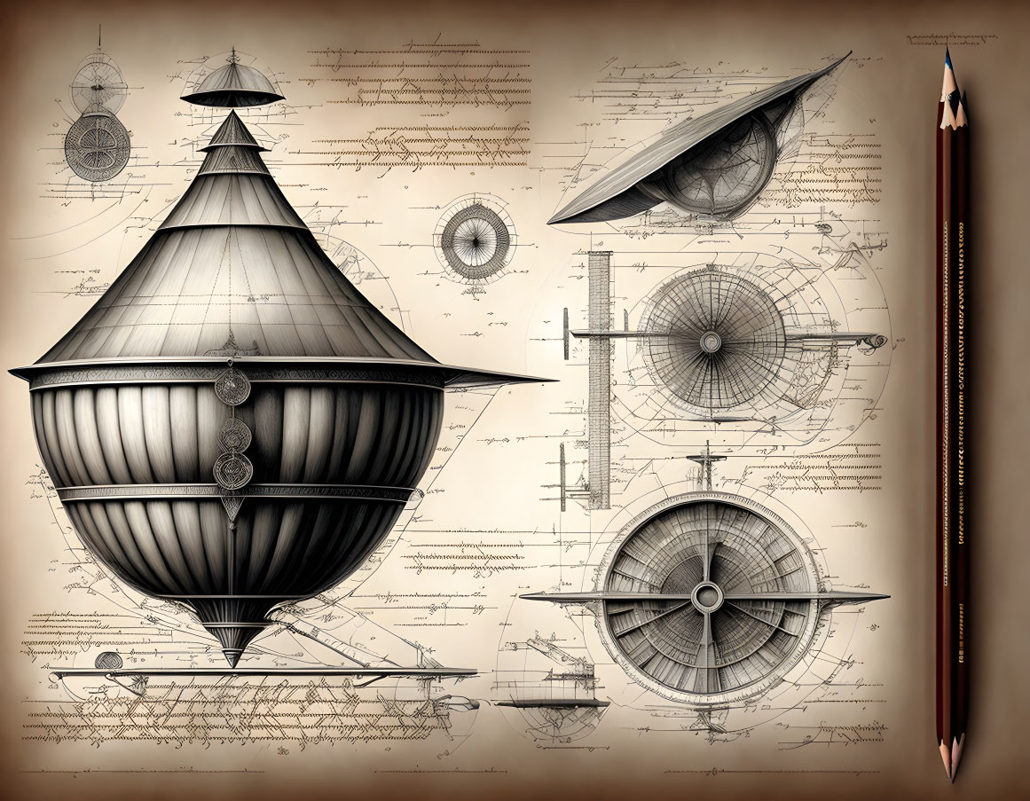 Geometric Shapes and Designs on Vintage Map Background with Pencil