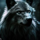 Detailed Wolf Illustration with Intense Blue Eyes and Sparkling Fur