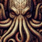 Detailed Octopus Artwork with Earthy Tones & Intricate Patterns