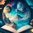 Colorful Cosmic Fantasy Landscape from Open Book