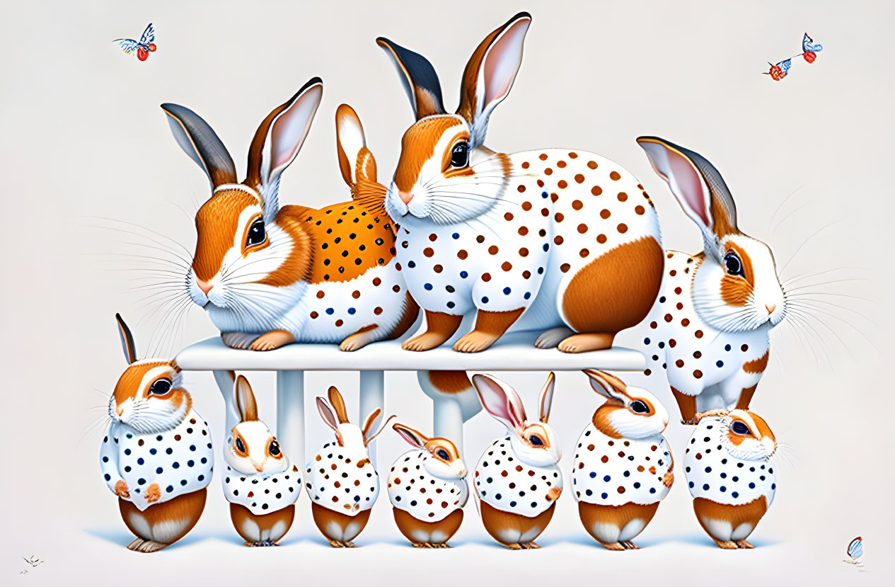 Whimsical Rabbits with Polka Dots on a Pedestal