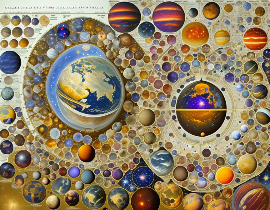 Celestial Bodies Collage with Earth at Center