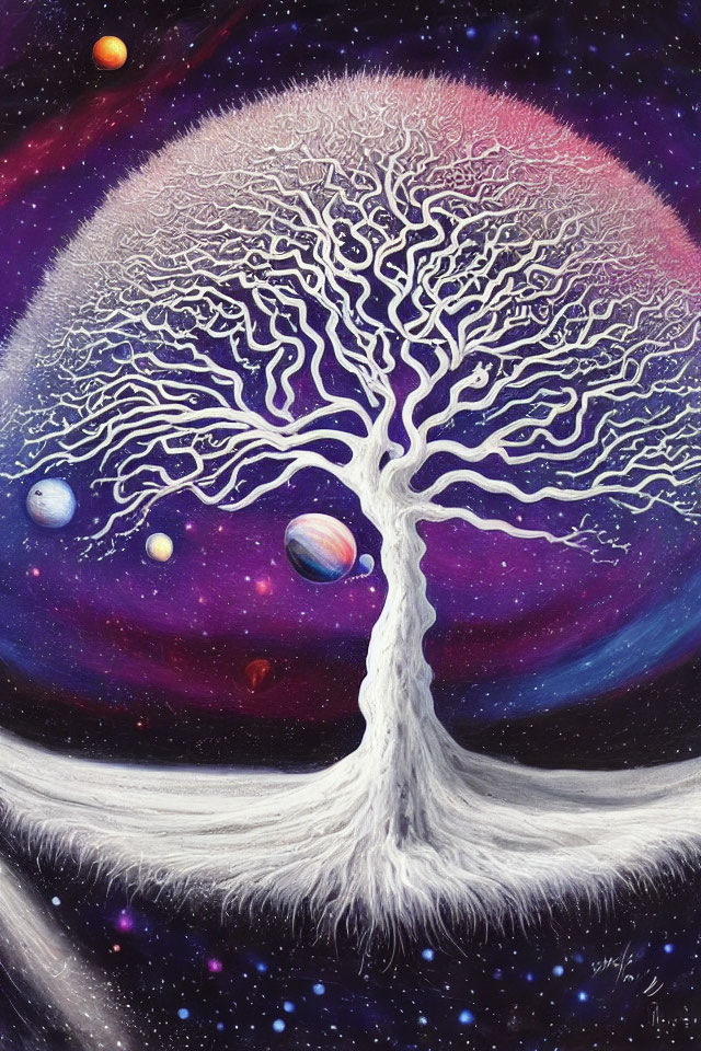 Cosmic tree with neural branches in starry space landscape