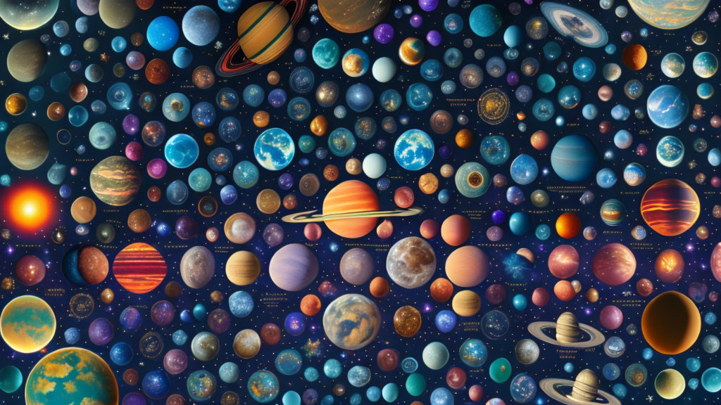 Colorful Celestial Bodies Collage in Dark Space