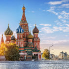 Iconic Moscow Cathedral: Colorful Onion Domes at Sunset