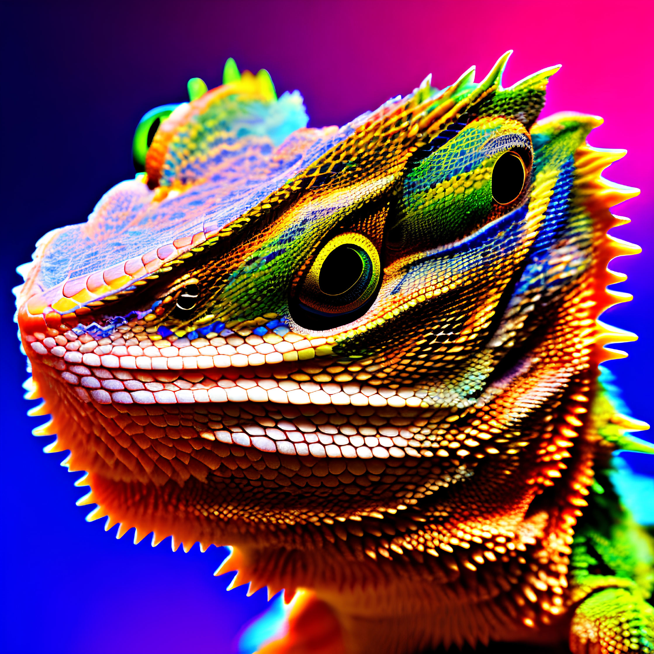 Colorful Bearded Dragon with Detailed Scales on Vibrant Background