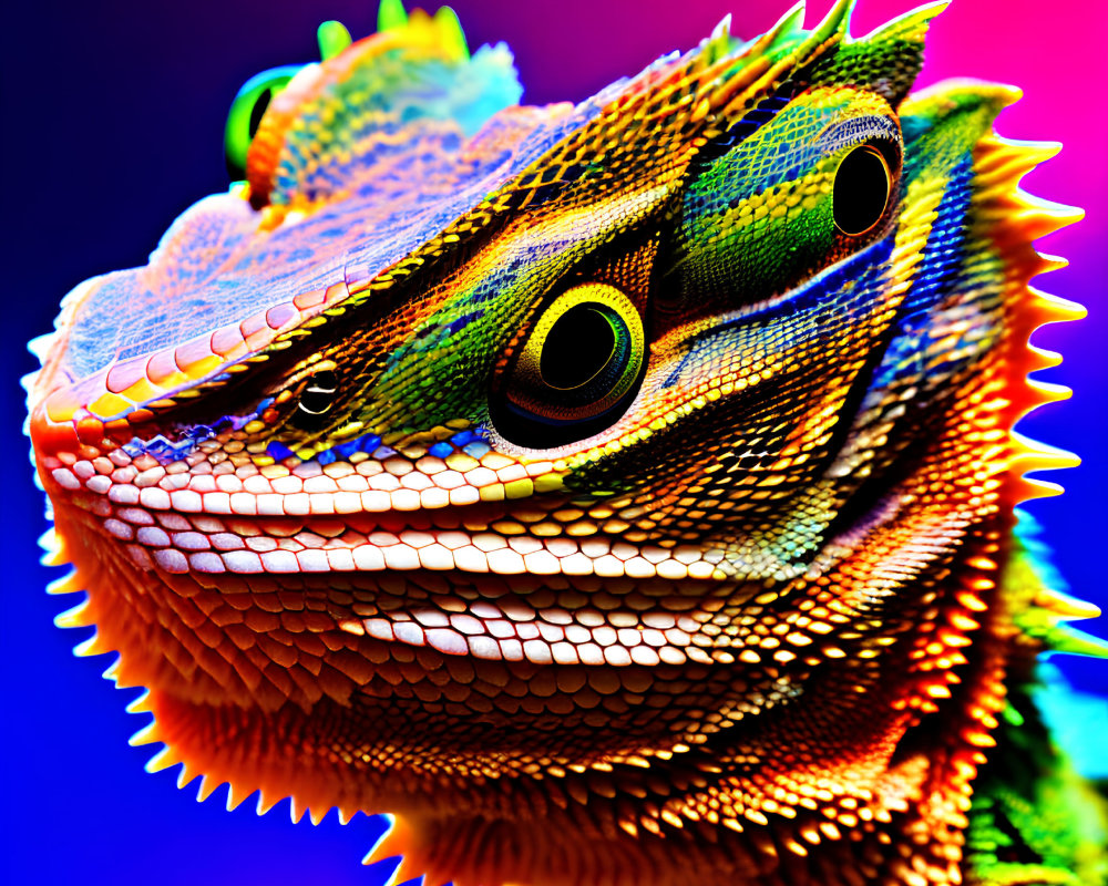 Colorful Bearded Dragon with Detailed Scales on Vibrant Background