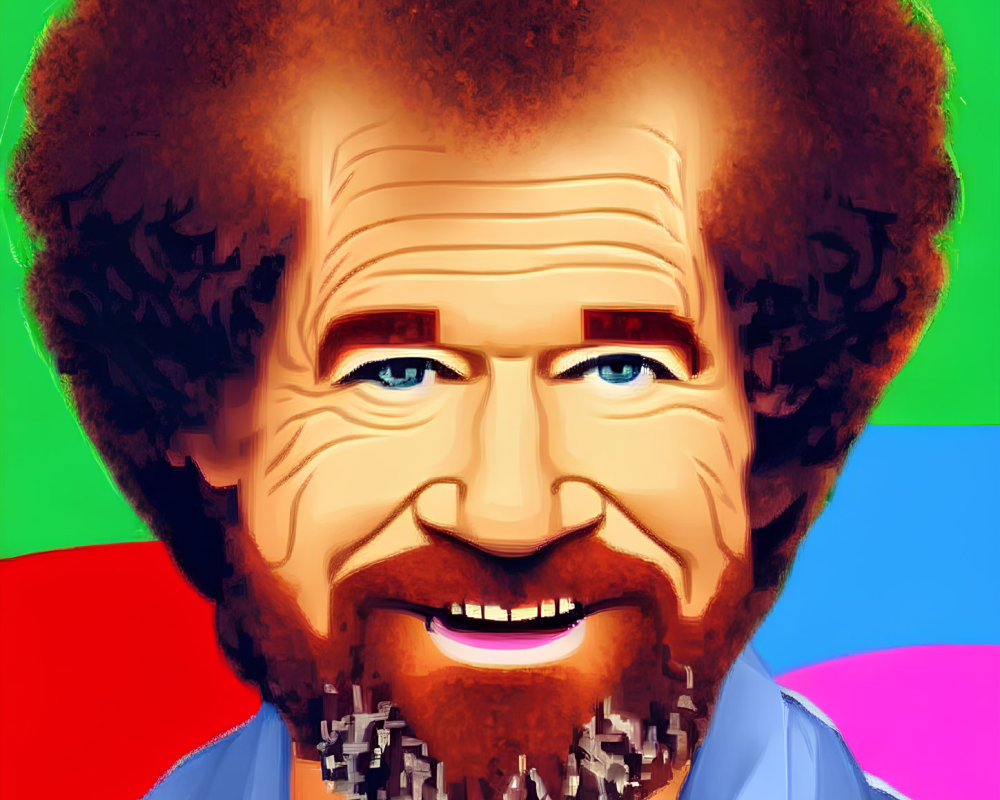 Colorful Pop Art Style Portrait of Smiling Man with Afro and Beard