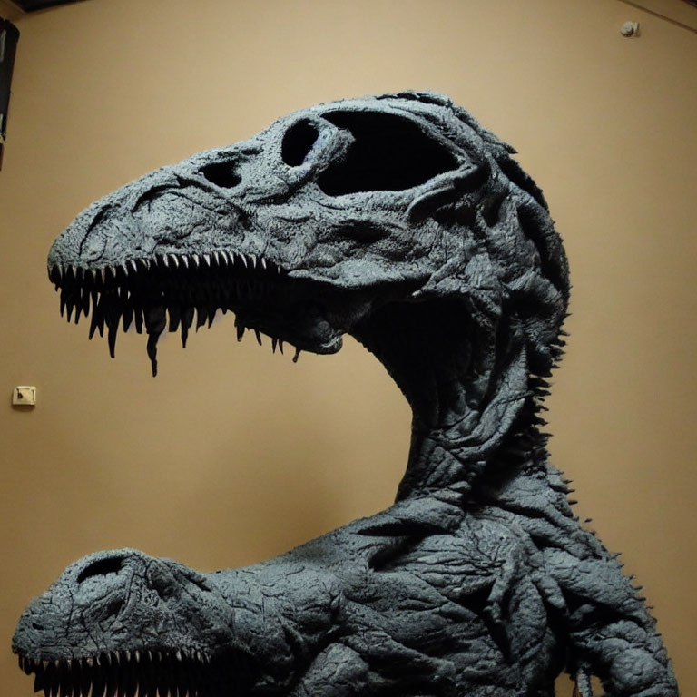 Detailed Dinosaur Replica Head with Sharp Teeth and Textured Skin