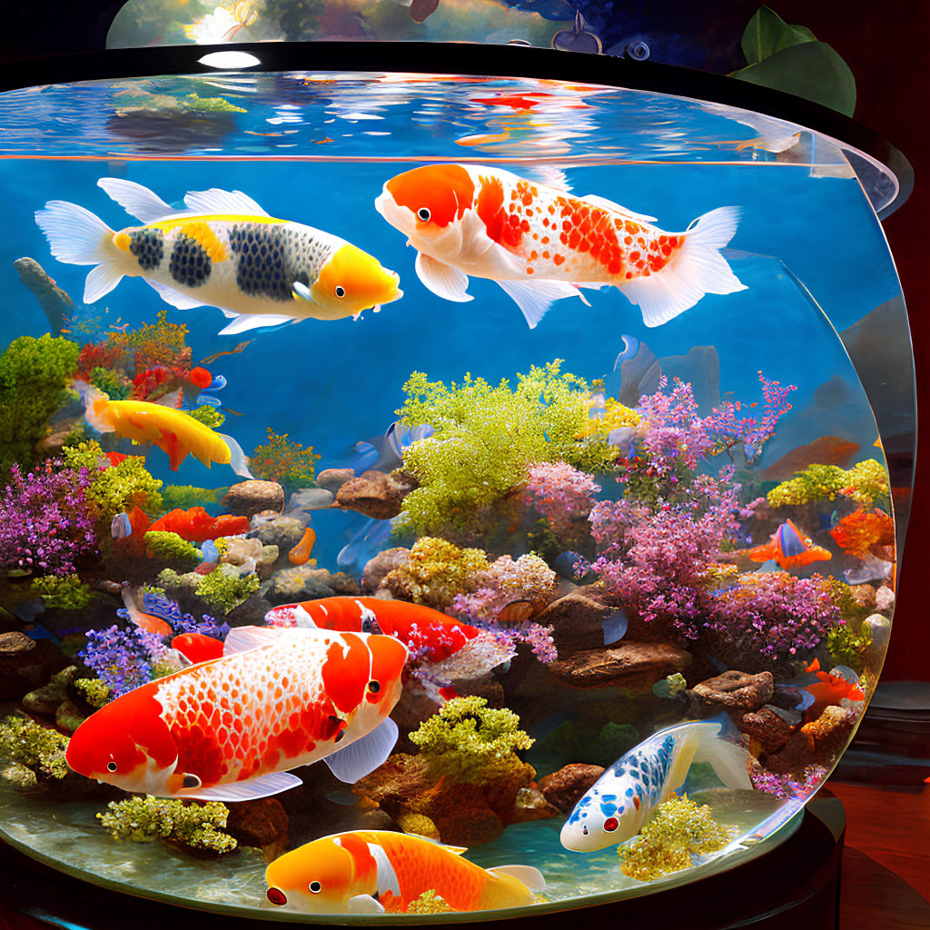 Colorful Koi Fish in Vibrant Aquarium Setting