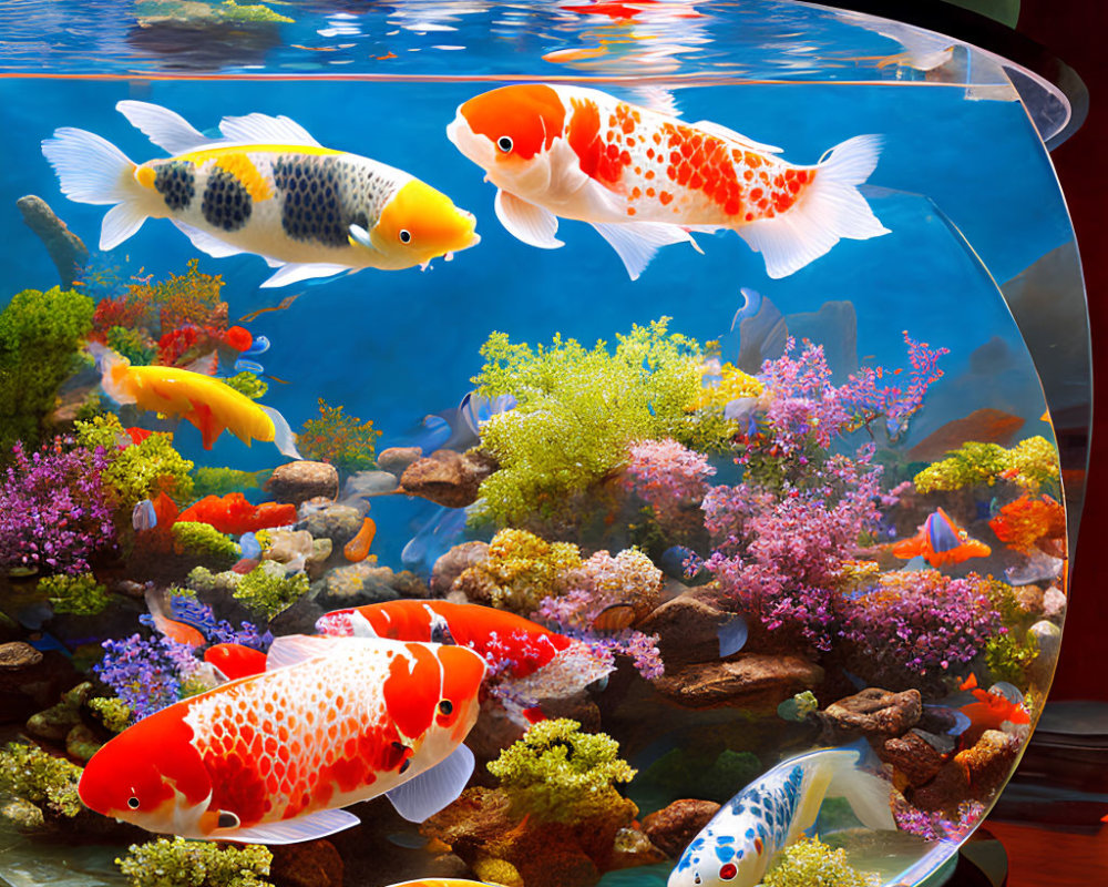 Colorful Koi Fish in Vibrant Aquarium Setting