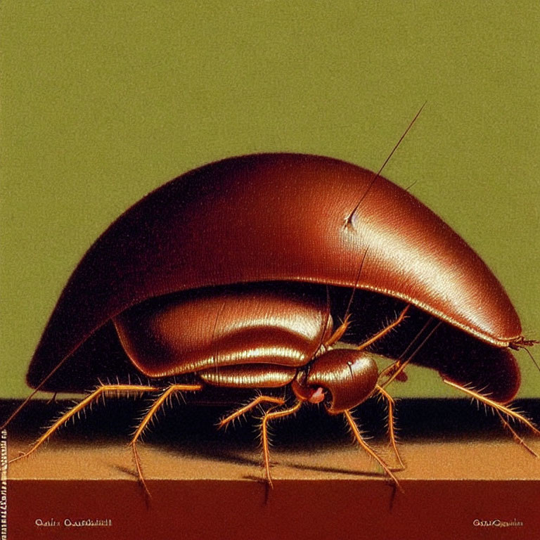 Highly Stylized Bronze Cockroach on Greenish-Brown Background