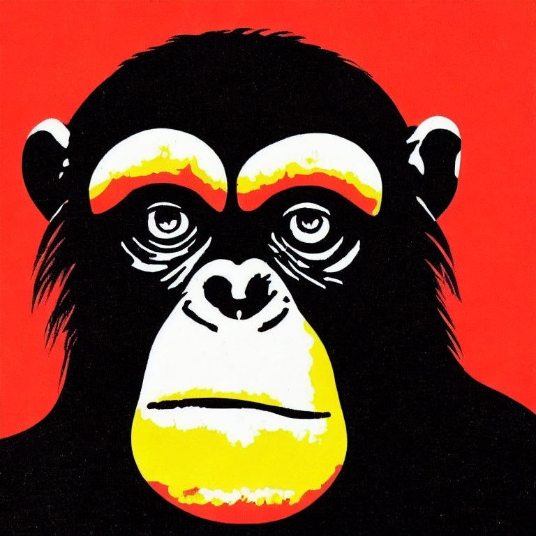 Chimpanzee face illustration with bold lines and colorful accents