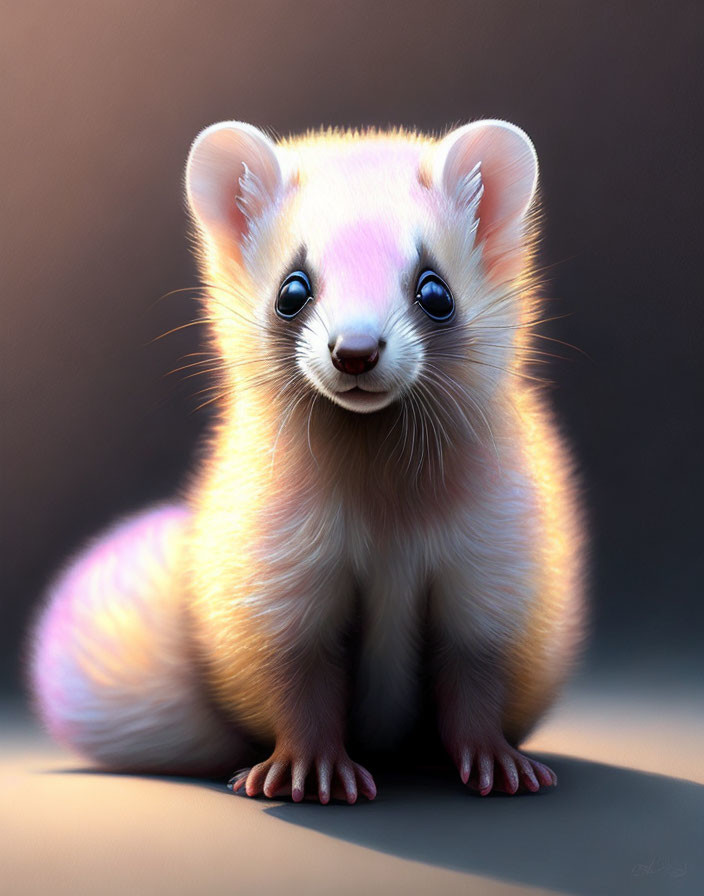 Fluffy ferret digital artwork with glossy eyes