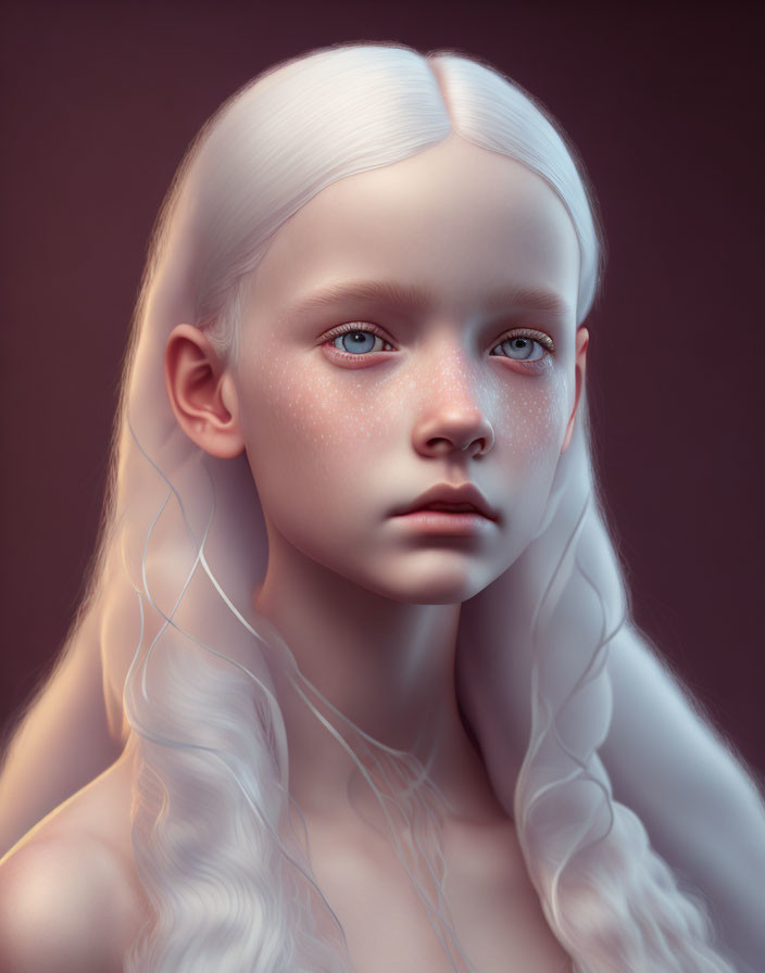 Portrait of girl with platinum blonde braided hair and elfin features