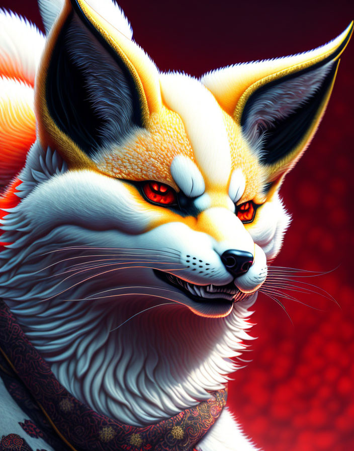 Vibrant Fox Illustration with Orange Eyes and Fiery Fur