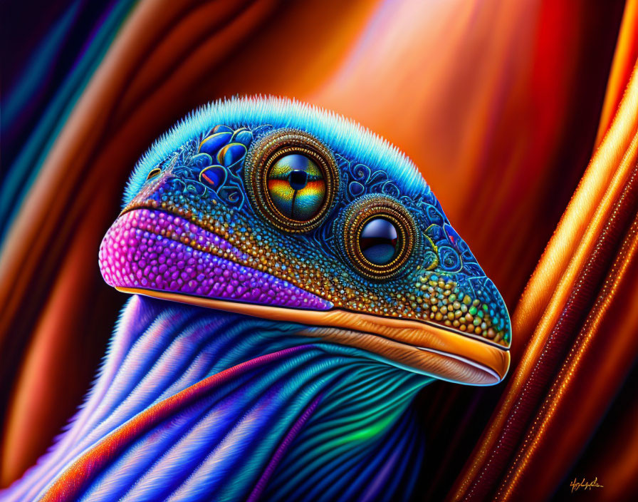 Colorful Stylized Reptilian Creature Artwork