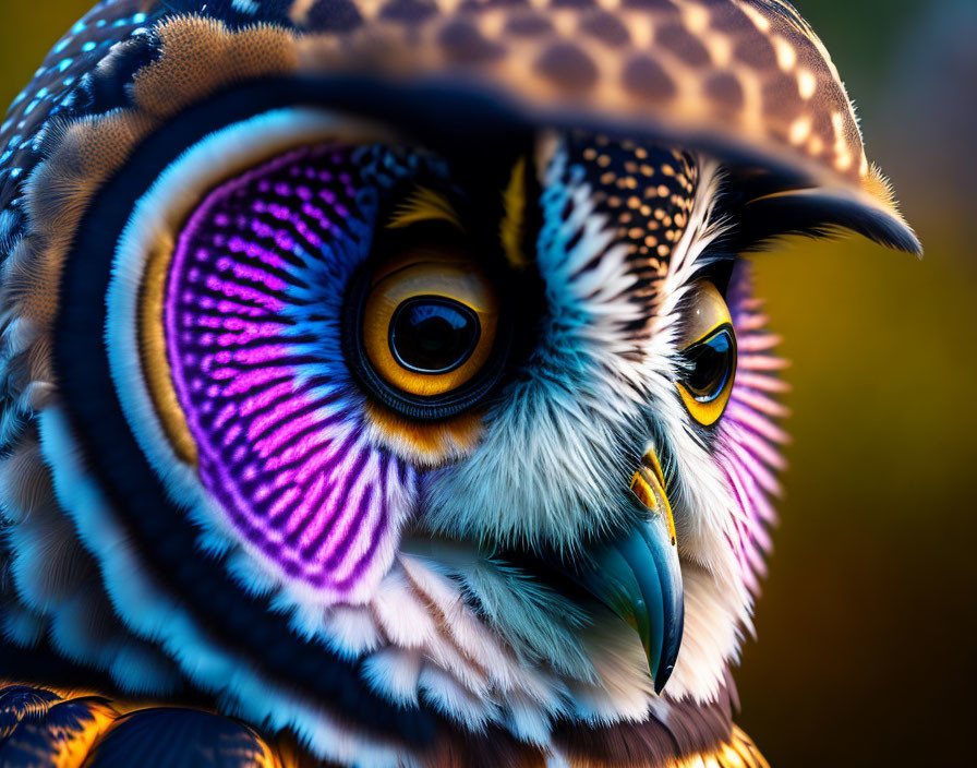 Vivid Close-Up of Colorful Stylized Owl Feathers