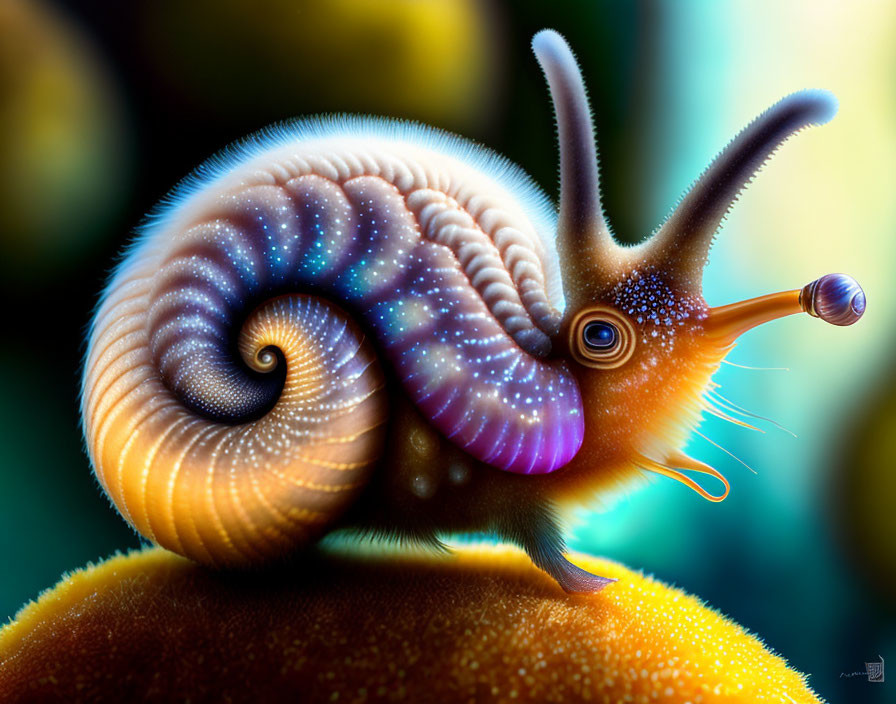 Colorful Digital Art: Whimsical Snail with Cartoon-like Features