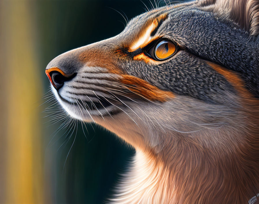 Digital Artwork: Fox-Cat Creature with Striking Orange Eyes